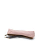 A washable paper pencil case is shown on its side with two pencils spilling out. The pencil case is pale pink in colour and has a metal zip closure.