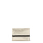 A gold metallic washable paper card holder is shown from the front, with an elastic strap closure in black.