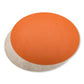 Two oval washable paper placemats are shown on top of each other. The one in the rear is beige and the one on top is orange.