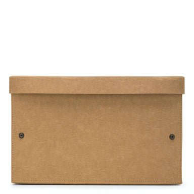 A large washable paper box is shown in tan from a side angle.