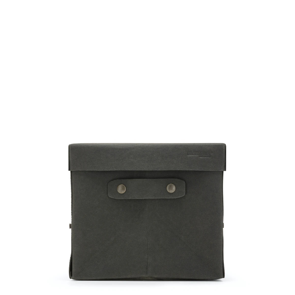 A black washable paper lidded box is shown from the front angle. It features a metal stud handle and the UASHMAMA logo embossed on the right hand side of the lid.