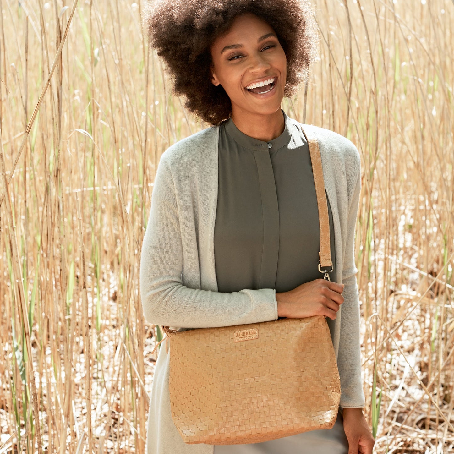 Uashmama Crossbody Bag for Everyday | Outside Pocket, Woven Caffe