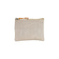 A washable paper pouch is shown from the front in beige, featuring a brown zip toggle.