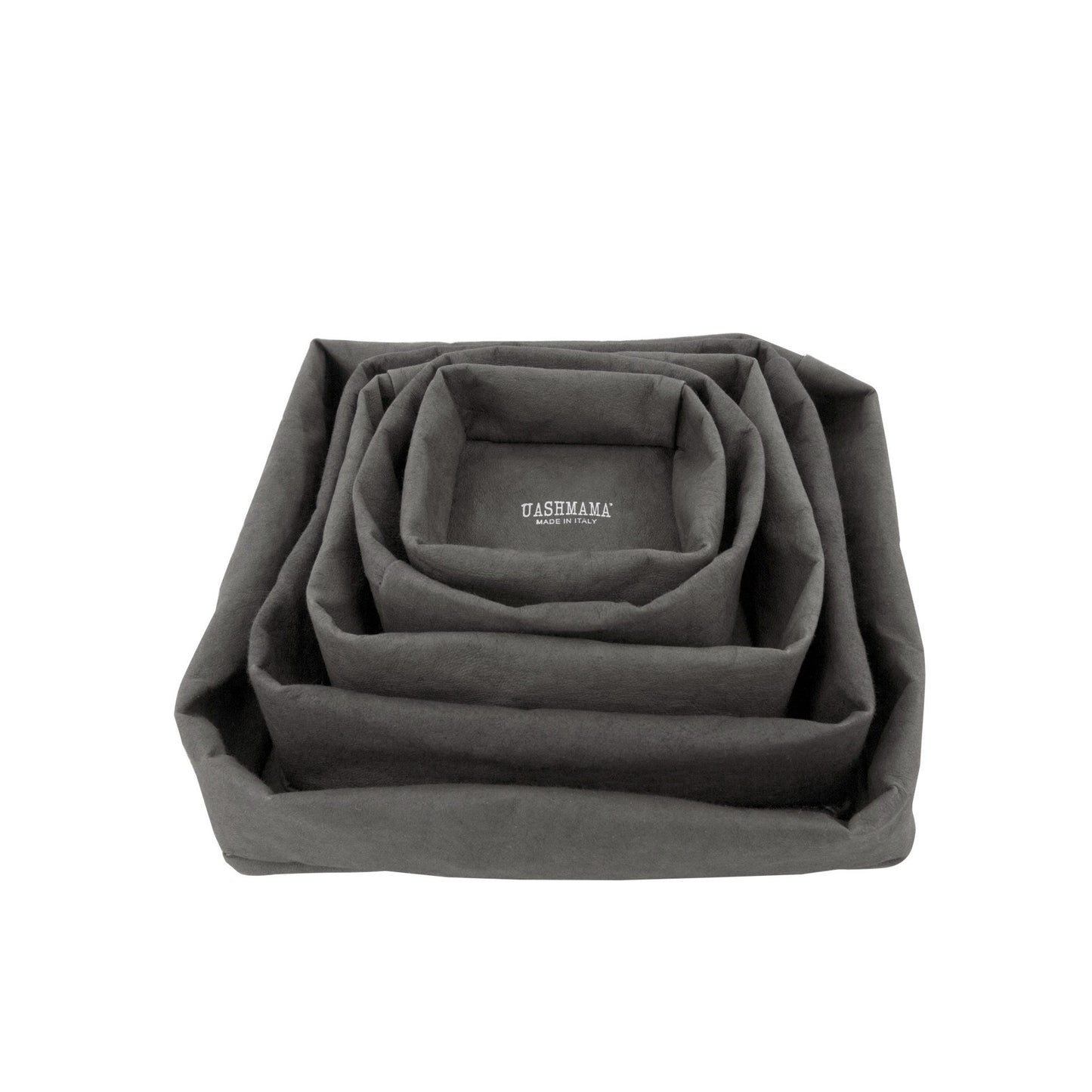 A stack of five washable paper trays is shown in grey, one inside the other as a nest.
