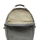 A washable paper oval shaped backpack is shown from the front angle, unzipped and open. It reveals two inner pockets in a cotton lining. The backpack is grey in colour.