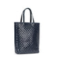 A woven washable tote bag is shown from a 3/4 angle. It has two top handles and is navy in colour.