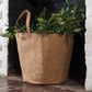 A washable paper basket with two top handles is shown in a fireplace, holding foliage. It is shown in a tan colour. 
