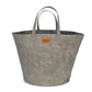 An washable paper basket is shown from the front angle. It has two top handles, a brown UASHMAMA logo tab on the front, and is shown in a grey colour. 