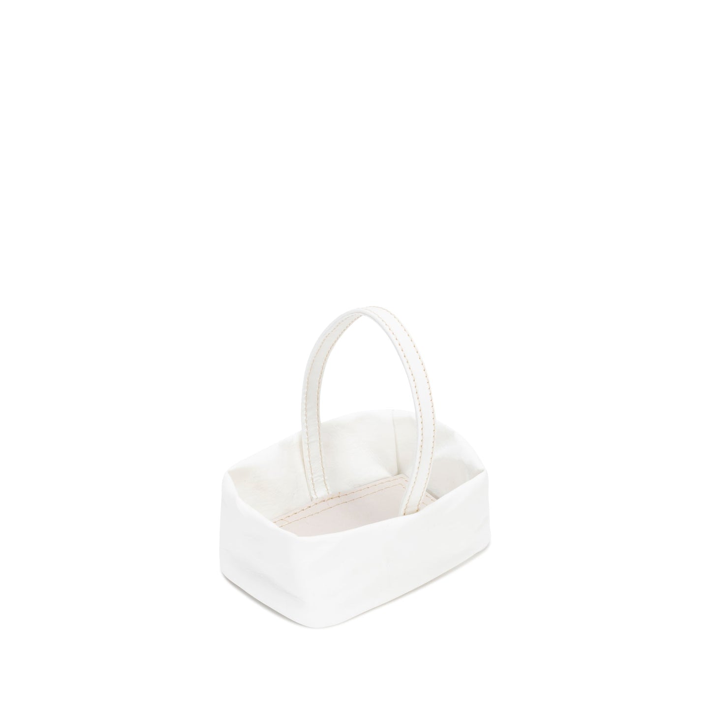 A small rectangular washable paper salt and pepper holder is shown with a washable paper small carry handle. The salt and pepper holder shown is white.