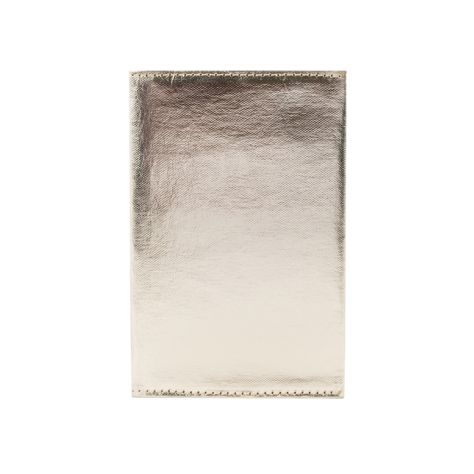 A large washable paper wallet is shown folded closed. The wallet is platinum metallic.