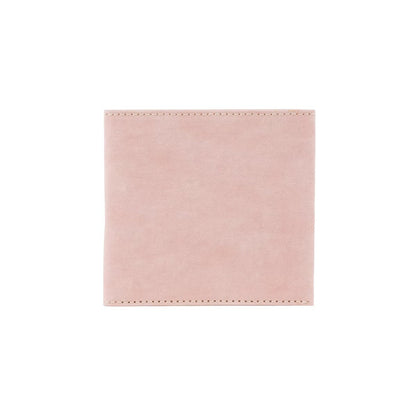 The outside of a small 8 slot washable paper wallet is shown. The wallet is closed and is pale pink.