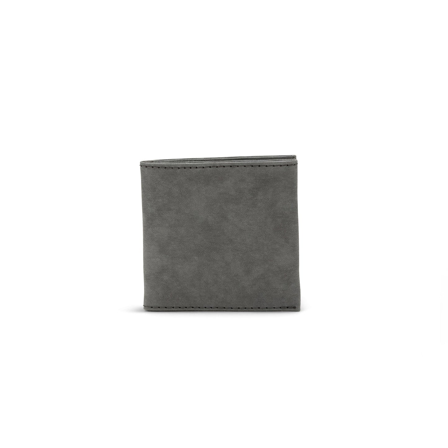 The outside of a small 8 slot washable paper wallet is shown. The wallet is closed and is dark grey.